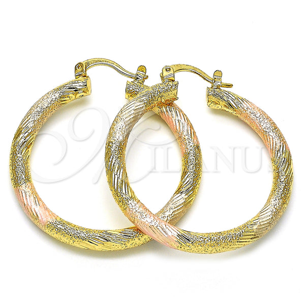 Gold Filled Hoop Earrings — Medium Hoop Polished Tricolor 02. — main product view — SKU 128585 | Oro Laminado aretes de aro — Medium Hoop pulido Tricolor 02. — SKU 128585