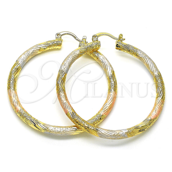 Gold Filled Hoop Earrings — Large Hoop Polished Tricolor 02. — main product view — SKU 128589 | Oro Laminado aretes de aro — Large Hoop pulido Tricolor 02. — SKU 128589