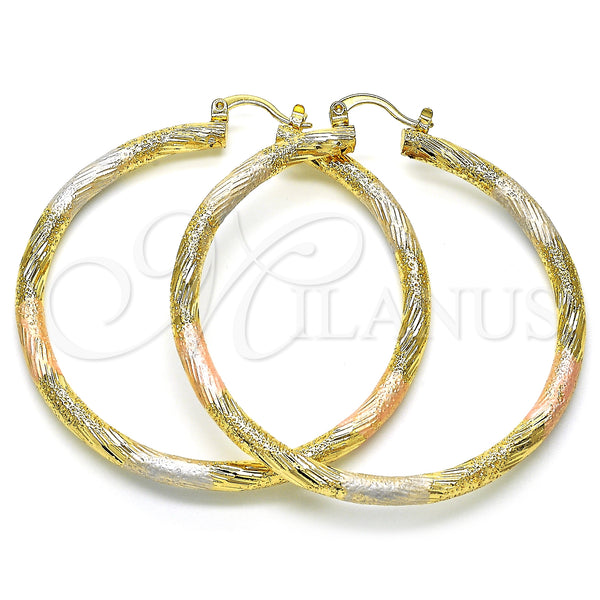 Gold Filled Hoop Earrings — Large Hoop Polished Tricolor 02. — main product view — SKU 128590 | Oro Laminado aretes de aro — Large Hoop pulido Tricolor 02. — SKU 128590