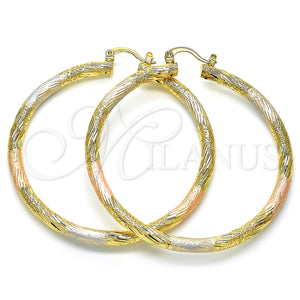 Gold Filled Hoop Earrings — Large Hoop Polished Tricolor 02. — main product view — SKU 128590 | Oro Laminado aretes de aro — Large Hoop pulido Tricolor 02. — SKU 128590