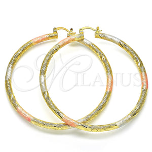 Gold Filled Hoop Earrings — Extra Large Hoop Matte Tricolor 02. — main product view — SKU 128591 | Oro Laminado aretes de aro — Extra Large Hoop Matte Tricolor 02. — SKU 128591