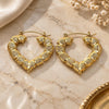 Oro Laminado Medium Hoop, Gold Filled Style Heart and Bamboo Design, Polished, Golden Finish, 02.170.0277.40