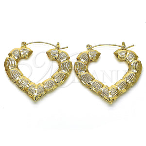 Gold Filled Hoop Earrings — Medium Hoop Heart and Bamboo Design Polished 02. — main product view — SKU 128594 | Oro Laminado aretes de aro — Medium Hoop corazón and Bamboo diseño pulido 02. — SKU 128594