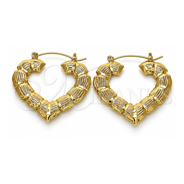 Oro Laminado Medium Hoop, Gold Filled Style Heart and Bamboo Design, Polished, Golden Finish, 02.170.0277.40