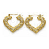Oro Laminado Medium Hoop, Gold Filled Style Heart and Bamboo Design, Polished, Golden Finish, 02.170.0277.40
