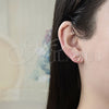 Oro Laminado Stud Earring, Gold Filled Style Heart Design, with Garnet and White Cubic Zirconia, Polished, Golden Finish, 02.213.0135.1
