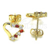 Oro Laminado Stud Earring, Gold Filled Style Heart Design, with Garnet and White Cubic Zirconia, Polished, Golden Finish, 02.213.0135.1