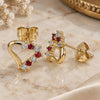 Oro Laminado Stud Earring, Gold Filled Style Heart Design, with Garnet and White Cubic Zirconia, Polished, Golden Finish, 02.213.0135.1