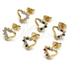 Oro Laminado Stud Earring, Gold Filled Style Heart Design, with Garnet and White Cubic Zirconia, Polished, Golden Finish, 02.213.0135.1
