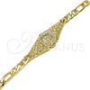 Oro Laminado Fancy Bracelet, Gold Filled Style Guadalupe Design, with White Crystal, Polished, Golden Finish, 03.351.0033.08 (06 MM Thickness, 8 Inches Length)