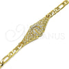 Oro Laminado Fancy Bracelet, Gold Filled Style Guadalupe Design, with White Crystal, Polished, Golden Finish, 03.351.0033.08 (06 MM Thickness, 8 Inches Length)