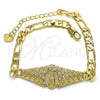 Oro Laminado Fancy Bracelet, Gold Filled Style Guadalupe Design, with White Crystal, Polished, Golden Finish, 03.351.0033.08 (06 MM Thickness, 8 Inches Length)