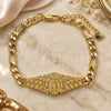 Oro Laminado Fancy Bracelet, Gold Filled Style Guadalupe Design, with White Crystal, Polished, Golden Finish, 03.351.0033.08 (06 MM Thickness, 8 Inches Length)