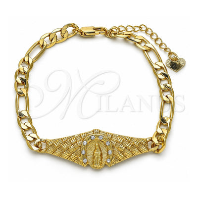 Oro Laminado Fancy Bracelet, Gold Filled Style Guadalupe Design, with White Crystal, Polished, Golden Finish, 03.351.0033.08 (06 MM Thickness, 8 Inches Length)