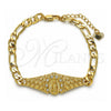 Oro Laminado Fancy Bracelet, Gold Filled Style Guadalupe Design, with White Crystal, Polished, Golden Finish, 03.351.0033.08 (06 MM Thickness, 8 Inches Length)