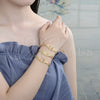 Oro Laminado Fancy Bracelet, Gold Filled Style Guadalupe Design, with Garnet Crystal, Polished, Golden Finish, 03.351.0033.1.08 (06 MM Thickness, 8 Inches Length)