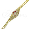 Oro Laminado Fancy Bracelet, Gold Filled Style Guadalupe Design, with Garnet Crystal, Polished, Golden Finish, 03.351.0033.1.08 (06 MM Thickness, 8 Inches Length)