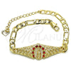 Oro Laminado Fancy Bracelet, Gold Filled Style Guadalupe Design, with Garnet Crystal, Polished, Golden Finish, 03.351.0033.1.08 (06 MM Thickness, 8 Inches Length)