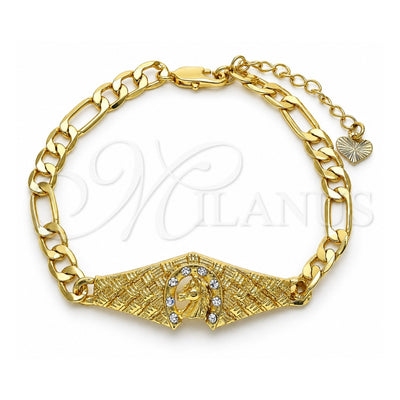 Oro Laminado Fancy Bracelet, Gold Filled Style with White Crystal, Polished, Golden Finish, 03.351.0034.08 (06 MM Thickness, 8 Inches Length)