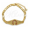 Oro Laminado Fancy Bracelet, Gold Filled Style with Garnet Crystal, Polished, Golden Finish, 03.351.0034.1.08 (06 MM Thickness, 8 Inches Length)
