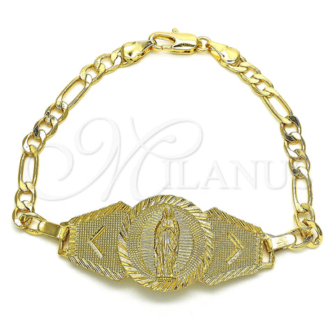 Oro Laminado Fancy Bracelet, Gold Filled Style Guadalupe Design, Polished, Golden Finish, 03.351.0035.07 (05 MM Thickness, 7 Inches Length)