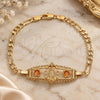 Oro Laminado Fancy Bracelet, Gold Filled Style Guadalupe and Flower Design, Polished, Golden Finish, 03.351.0037.08 (05 MM Thickness, 8 Inches Length)