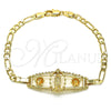 Oro Laminado Fancy Bracelet, Gold Filled Style Guadalupe and Flower Design, Polished, Golden Finish, 03.351.0037.08 (05 MM Thickness, 8 Inches Length)