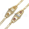 Oro Laminado Fancy Bracelet, Gold Filled Style Guadalupe and Flower Design, Polished, Golden Finish, 03.351.0037.08 (05 MM Thickness, 8 Inches Length)
