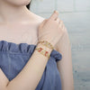 Oro Laminado Fancy Bracelet, Gold Filled Style Guadalupe Design, with White Crystal, Polished, Golden Finish, 03.351.0038.07 (06 MM Thickness, 7 Inches Length)