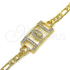 Oro Laminado Fancy Bracelet, Gold Filled Style Guadalupe Design, with White Crystal, Polished, Golden Finish, 03.351.0038.07 (06 MM Thickness, 7 Inches Length)