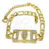 Oro Laminado Fancy Bracelet, Gold Filled Style Guadalupe Design, with White Crystal, Polished, Golden Finish, 03.351.0038.07 (06 MM Thickness, 7 Inches Length)