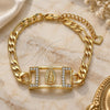 Oro Laminado Fancy Bracelet, Gold Filled Style Guadalupe Design, with White Crystal, Polished, Golden Finish, 03.351.0038.07 (06 MM Thickness, 7 Inches Length)