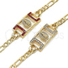 Oro Laminado Fancy Bracelet, Gold Filled Style Guadalupe Design, with White Crystal, Polished, Golden Finish, 03.351.0038.07 (06 MM Thickness, 7 Inches Length)