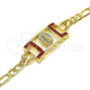 Oro Laminado Fancy Bracelet, Gold Filled Style Guadalupe Design, with Garnet Crystal, Polished, Golden Finish, 03.351.0038.1.07 (06 MM Thickness, 7 Inches Length)