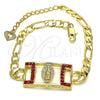 Oro Laminado Fancy Bracelet, Gold Filled Style Guadalupe Design, with Garnet Crystal, Polished, Golden Finish, 03.351.0038.1.07 (06 MM Thickness, 7 Inches Length)