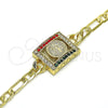 Oro Laminado Fancy Bracelet, Gold Filled Style San Benito Design, with Multicolor Crystal, Polished, Golden Finish, 03.351.0039.2.07 (05 MM Thickness, 7 Inches Length)