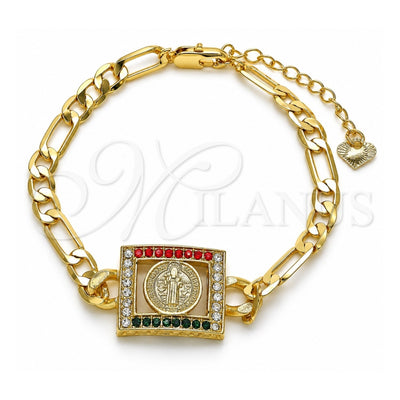 Oro Laminado Fancy Bracelet, Gold Filled Style San Benito Design, with Multicolor Crystal, Polished, Golden Finish, 03.351.0039.2.07 (05 MM Thickness, 7 Inches Length)