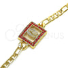 Oro Laminado Fancy Bracelet, Gold Filled Style Guadalupe Design, with Garnet Crystal, Polished, Golden Finish, 03.351.0040.07 (05 MM Thickness, 7 Inches Length)