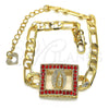 Oro Laminado Fancy Bracelet, Gold Filled Style Guadalupe Design, with Garnet Crystal, Polished, Golden Finish, 03.351.0040.07 (05 MM Thickness, 7 Inches Length)