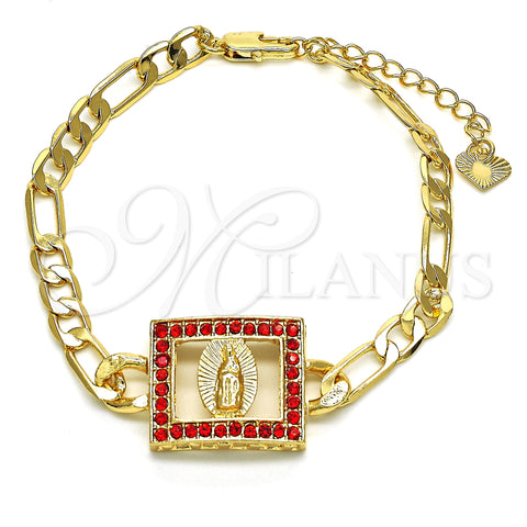 Oro Laminado Fancy Bracelet, Gold Filled Style Guadalupe Design, with Garnet Crystal, Polished, Golden Finish, 03.351.0040.07 (05 MM Thickness, 7 Inches Length)