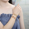 Oro Laminado Fancy Bracelet, Gold Filled Style Elephant Design, with White and Garnet Crystal, Polished, Golden Finish, 03.351.0041.07 (05 MM Thickness, 7 Inches Length)