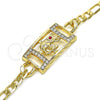 Oro Laminado Fancy Bracelet, Gold Filled Style Elephant Design, with White and Garnet Crystal, Polished, Golden Finish, 03.351.0041.07 (05 MM Thickness, 7 Inches Length)
