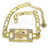 Oro Laminado Fancy Bracelet, Gold Filled Style Elephant Design, with White and Garnet Crystal, Polished, Golden Finish, 03.351.0041.07 (05 MM Thickness, 7 Inches Length)
