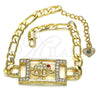 Oro Laminado Fancy Bracelet, Gold Filled Style Elephant Design, with White and Garnet Crystal, Polished, Golden Finish, 03.351.0041.07 (05 MM Thickness, 7 Inches Length)