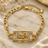 Oro Laminado Fancy Bracelet, Gold Filled Style Elephant Design, with White and Garnet Crystal, Polished, Golden Finish, 03.351.0041.07 (05 MM Thickness, 7 Inches Length)
