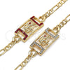 Oro Laminado Fancy Bracelet, Gold Filled Style Elephant Design, with White and Garnet Crystal, Polished, Golden Finish, 03.351.0041.07 (05 MM Thickness, 7 Inches Length)