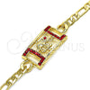 Oro Laminado Fancy Bracelet, Gold Filled Style Elephant Design, with Garnet Crystal, Polished, Golden Finish, 03.351.0041.1.07 (05 MM Thickness, 7 Inches Length)