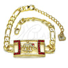 Oro Laminado Fancy Bracelet, Gold Filled Style Elephant Design, with Garnet Crystal, Polished, Golden Finish, 03.351.0041.1.07 (05 MM Thickness, 7 Inches Length)