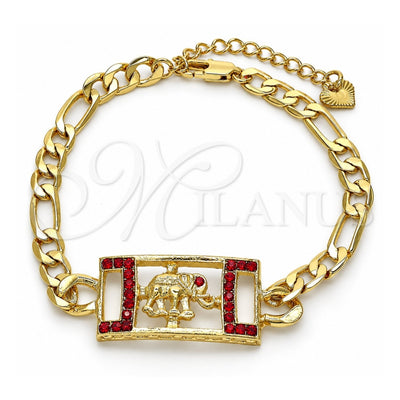 Oro Laminado Fancy Bracelet, Gold Filled Style Elephant Design, with Garnet Crystal, Polished, Golden Finish, 03.351.0041.1.07 (05 MM Thickness, 7 Inches Length)