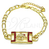 Oro Laminado Fancy Bracelet, Gold Filled Style Elephant Design, with Garnet Crystal, Polished, Golden Finish, 03.351.0041.1.07 (05 MM Thickness, 7 Inches Length)